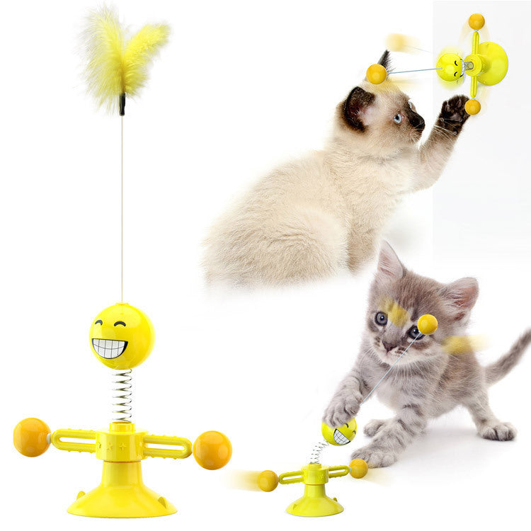 Gatto Girevole Mulino a Vento Giocattoli Multifunzione Dispositivo per Grattarsi Prurito Giocattolo per Pulizia Denti