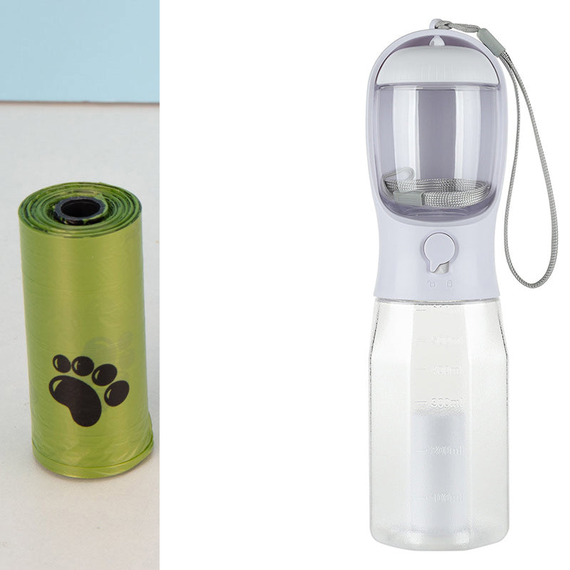 Borraccia portatile per gatti e cani, distributore di cibo, beverino e raccoglitore di deiezioni, 3 in 1, a prova di perdite, multifunzione, prodotti per animali domestici