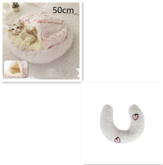 Lettino 2 in 1 per cani e gatti, letto invernale rotondo in peluche caldo, morbido letto in peluche lungo per animali domestici, prodotti per animali domestici