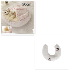 Lettino 2 in 1 per cani e gatti, letto invernale rotondo in peluche caldo, morbido letto in peluche lungo per animali domestici, prodotti per animali domestici