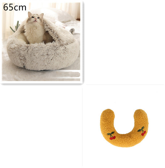 Lettino 2 in 1 per cani e gatti, letto invernale rotondo in peluche caldo, morbido letto in peluche lungo per animali domestici, prodotti per animali domestici