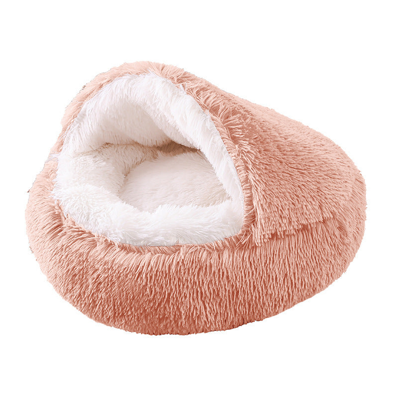 Cuccia rotonda in peluche semichiusa a doppio uso per animali domestici, a mezza confezione, per sonni profondi