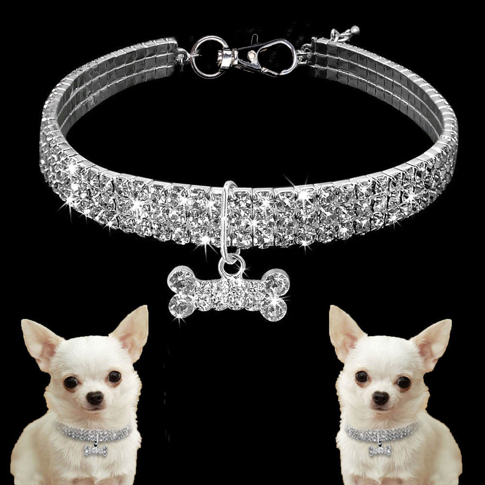 Collare per cani con strass, collare di cristallo per cuccioli Chihuahua, guinzaglio per cani di piccola taglia e gatti