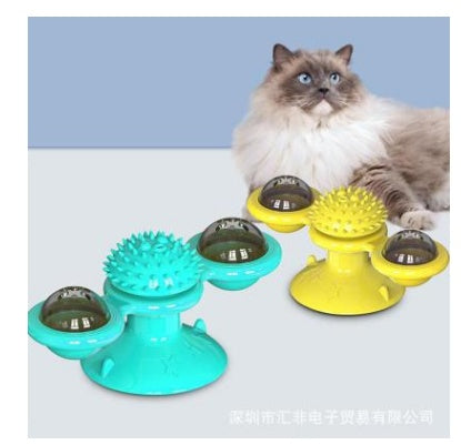 Gatto Girevole Mulino a Vento Giocattoli Multifunzione Dispositivo per Grattarsi Prurito Giocattolo per Pulizia Denti