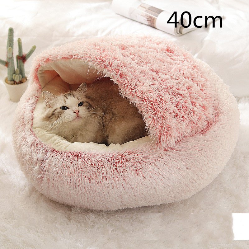Lettino 2 in 1 per cani e gatti, letto invernale rotondo in peluche caldo, morbido letto in peluche lungo per animali domestici, prodotti per animali domestici