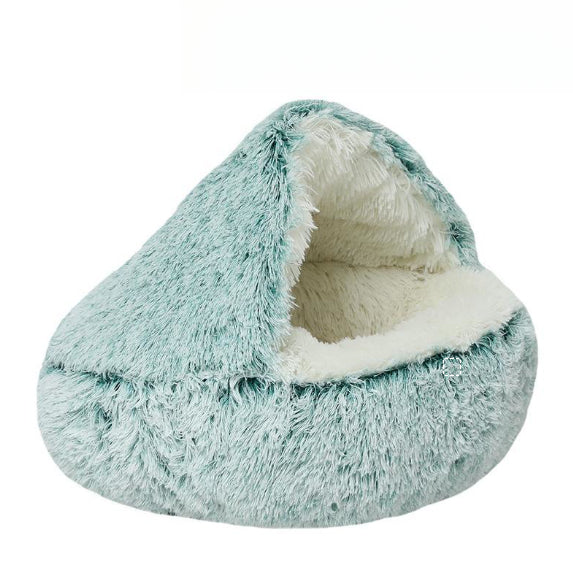 Cuccia rotonda in peluche semichiusa a doppio uso per animali domestici, a mezza confezione, per sonni profondi