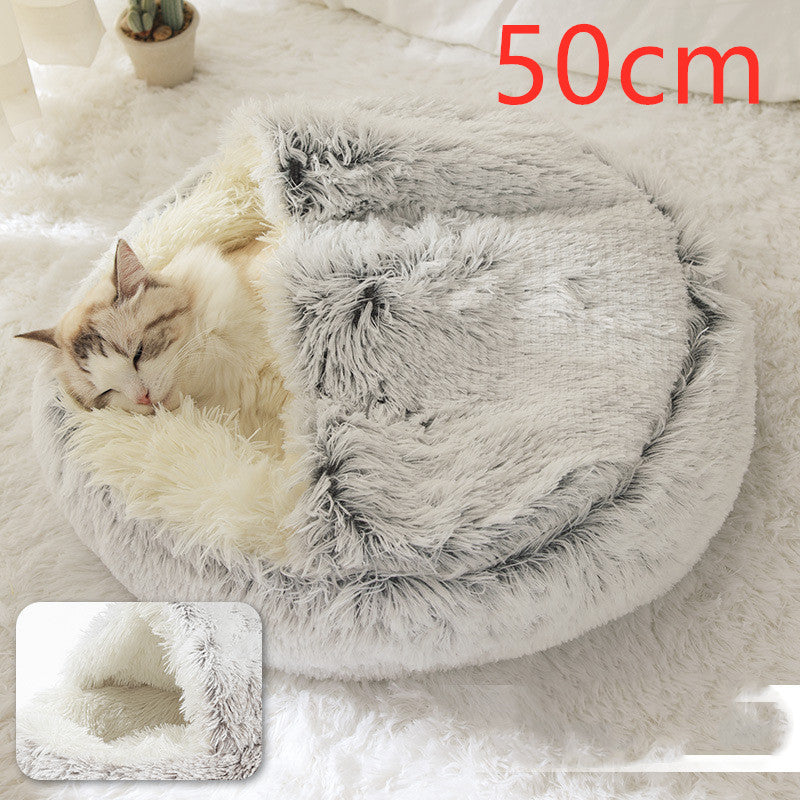 Lettino 2 in 1 per cani e gatti, letto invernale rotondo in peluche caldo, morbido letto in peluche lungo per animali domestici, prodotti per animali domestici