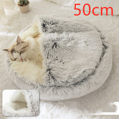 Lettino 2 in 1 per cani e gatti, letto invernale rotondo in peluche caldo, morbido letto in peluche lungo per animali domestici, prodotti per animali domestici