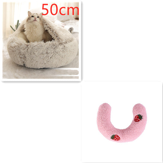 Lettino 2 in 1 per cani e gatti, letto invernale rotondo in peluche caldo, morbido letto in peluche lungo per animali domestici, prodotti per animali domestici