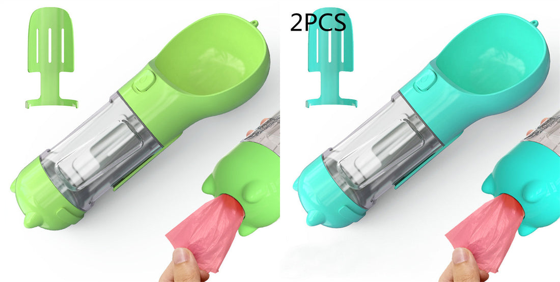 Borraccia Portatile 3 in 1 per Cani con Ciotola per Acqua, Dispenser di Sacchetti Igenici per Rifiuti e Borraccia per Animali Domestici, per Viaggi all'Aperto