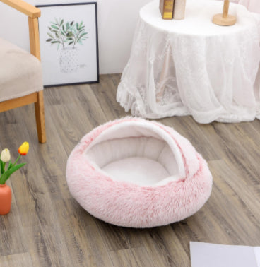Lettino 2 in 1 per cani e gatti, letto invernale rotondo in peluche caldo, morbido letto in peluche lungo per animali domestici, prodotti per animali domestici