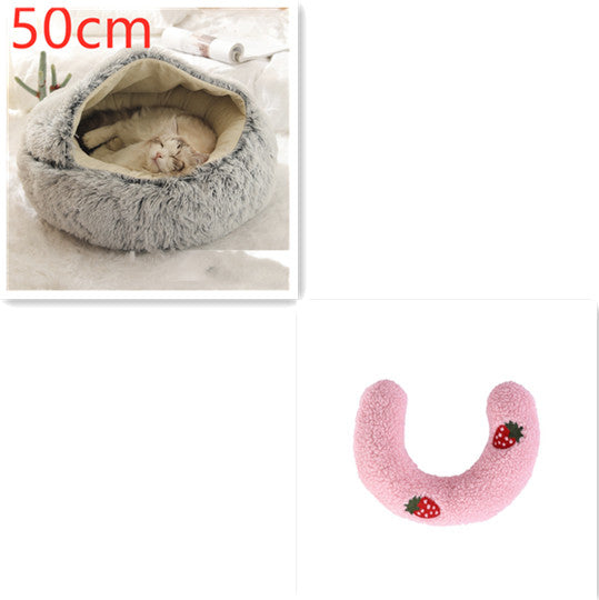 Lettino 2 in 1 per cani e gatti, letto invernale rotondo in peluche caldo, morbido letto in peluche lungo per animali domestici, prodotti per animali domestici