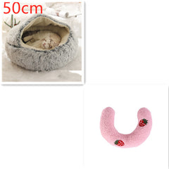 Lettino 2 in 1 per cani e gatti, letto invernale rotondo in peluche caldo, morbido letto in peluche lungo per animali domestici, prodotti per animali domestici