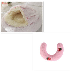 Lettino 2 in 1 per cani e gatti, letto invernale rotondo in peluche caldo, morbido letto in peluche lungo per animali domestici, prodotti per animali domestici