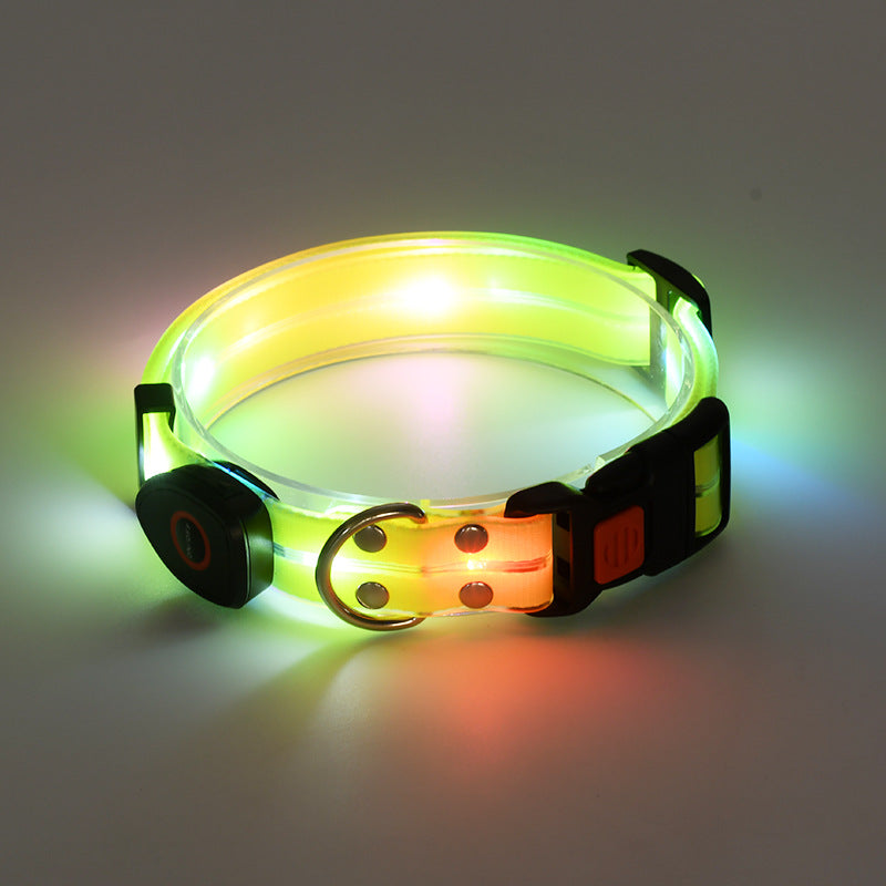 Collare Luminoso a LED Ricaricabile per Animali Domestici in Nylon con Corda da Tiro