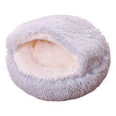 Cuccia rotonda in peluche semichiusa a doppio uso per animali domestici, a mezza confezione, per sonni profondi