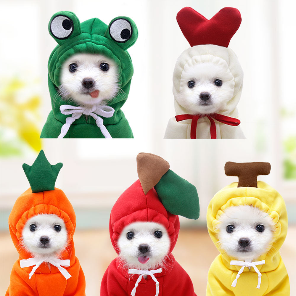 Vestiti per cani carini con frutta, per cani di piccola taglia, felpe con cappuccio, pile caldo invernale, abbigliamento per animali domestici, costume per cuccioli, gatti, cappotto per outfit francese Chihuahua