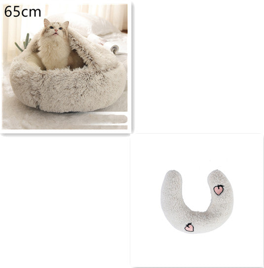 Lettino 2 in 1 per cani e gatti, letto invernale rotondo in peluche caldo, morbido letto in peluche lungo per animali domestici, prodotti per animali domestici