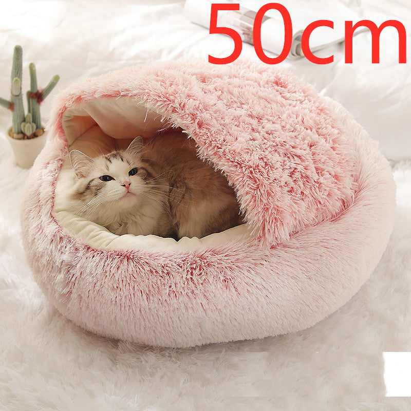 Lettino 2 in 1 per cani e gatti, letto invernale rotondo in peluche caldo, morbido letto in peluche lungo per animali domestici, prodotti per animali domestici
