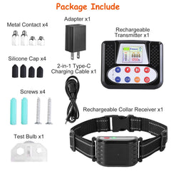 1 Set di Collare Addestramento Remoto per Cane con Recinto Wireless da 300 Metri, Ricevitore Impermeabile IPX6 con Modalità Bip Vibrazione Scossa da 0-9 Livelli, Sistema Trasmettitore Ricaricabile a 4 Canali