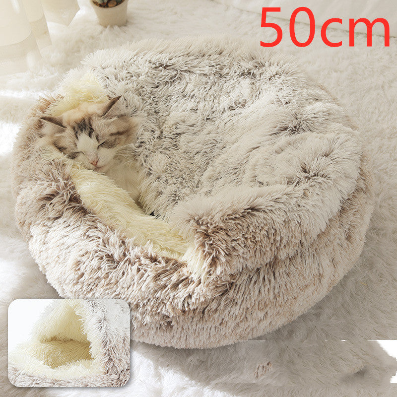 Lettino 2 in 1 per cani e gatti, letto invernale rotondo in peluche caldo, morbido letto in peluche lungo per animali domestici, prodotti per animali domestici