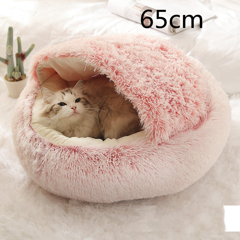 Lettino 2 in 1 per cani e gatti, letto invernale rotondo in peluche caldo, morbido letto in peluche lungo per animali domestici, prodotti per animali domestici