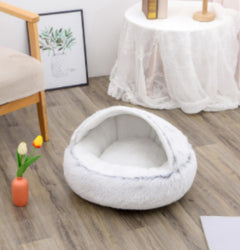 Lettino 2 in 1 per cani e gatti, letto invernale rotondo in peluche caldo, morbido letto in peluche lungo per animali domestici, prodotti per animali domestici