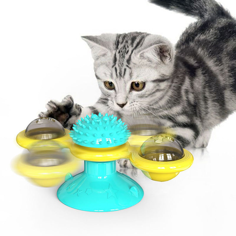 Gatto Girevole Mulino a Vento Giocattoli Multifunzione Dispositivo per Grattarsi Prurito Giocattolo per Pulizia Denti