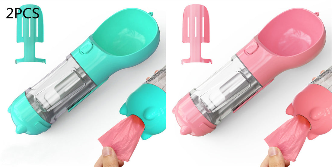 Borraccia Portatile 3 in 1 per Cani con Ciotola per Acqua, Dispenser di Sacchetti Igenici per Rifiuti e Borraccia per Animali Domestici, per Viaggi all'Aperto