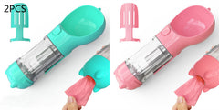 Borraccia Portatile 3 in 1 per Cani con Ciotola per Acqua, Dispenser di Sacchetti Igenici per Rifiuti e Borraccia per Animali Domestici, per Viaggi all'Aperto