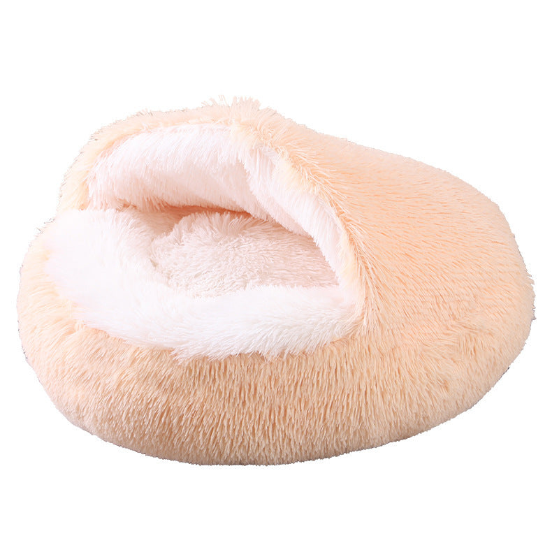 Cuccia rotonda in peluche semichiusa a doppio uso per animali domestici, a mezza confezione, per sonni profondi