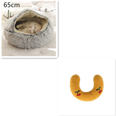 Lettino 2 in 1 per cani e gatti, letto invernale rotondo in peluche caldo, morbido letto in peluche lungo per animali domestici, prodotti per animali domestici