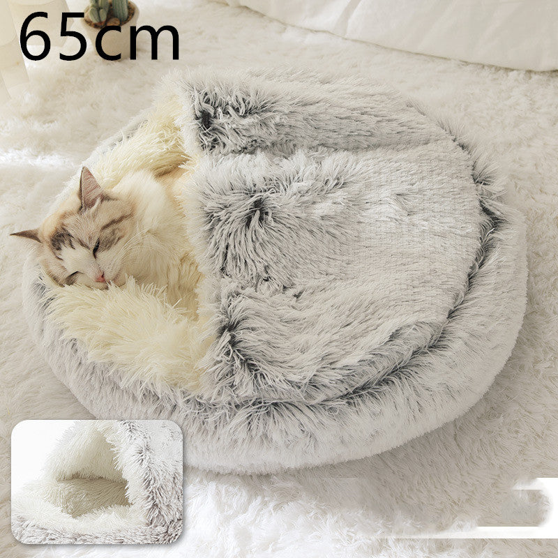 Lettino 2 in 1 per cani e gatti, letto invernale rotondo in peluche caldo, morbido letto in peluche lungo per animali domestici, prodotti per animali domestici