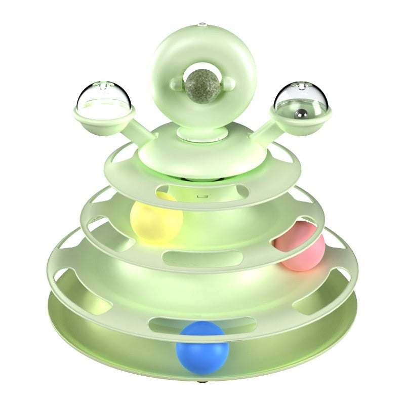 Torre Giocattolo per Gatti a 4 Livelli, Piattaforma Girevole con Palline, Giocattoli Interattivi per Animali Domestici, Giocattoli per Addestramento, Pista, Puzzle, Accessori Divertenti, Prodotti per Animali Domestici
