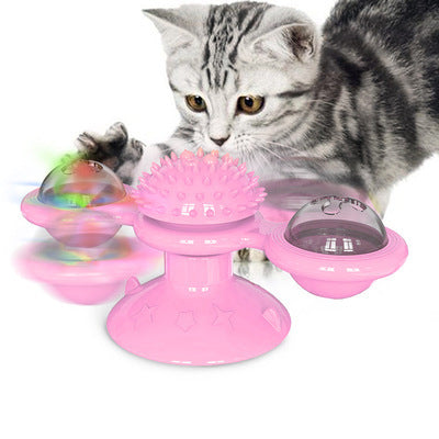 Gatto Girevole Mulino a Vento Giocattoli Multifunzione Dispositivo per Grattarsi Prurito Giocattolo per Pulizia Denti
