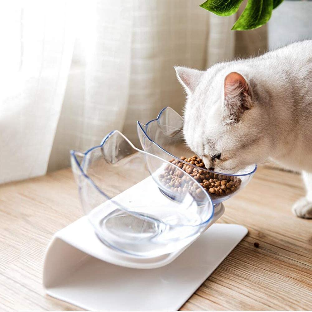 Supporto Rialzato per Ciotole Gatto con Ciotola Trasparente