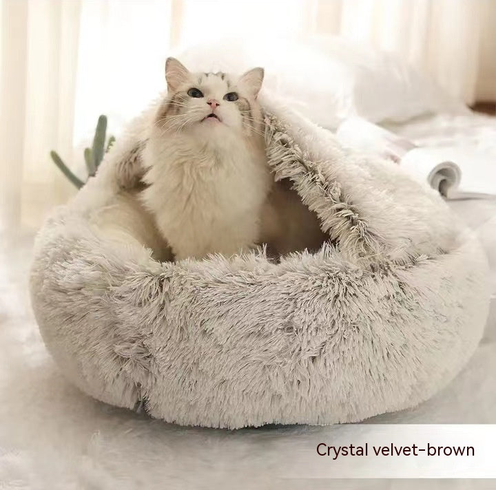 Lettino 2 in 1 per cani e gatti, letto invernale rotondo in peluche caldo, morbido letto in peluche lungo per animali domestici, prodotti per animali domestici