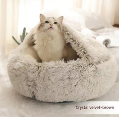 Lettino 2 in 1 per cani e gatti, letto invernale rotondo in peluche caldo, morbido letto in peluche lungo per animali domestici, prodotti per animali domestici