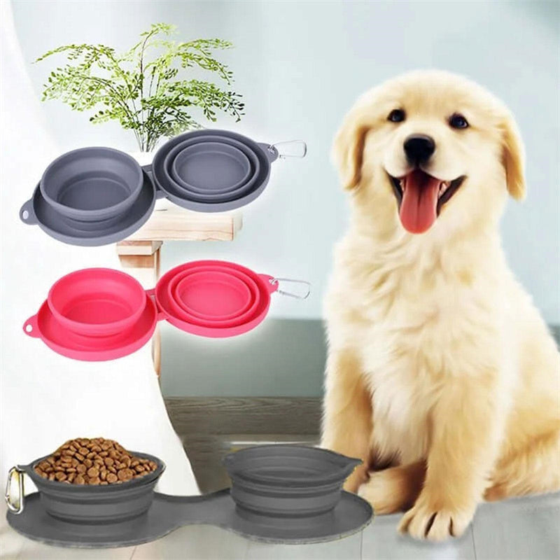 Ciotola Pieghevole Doppia in Gomma per Alimenti, Forniture per Animali Domestici, Ciotole per Cani e Gatti
