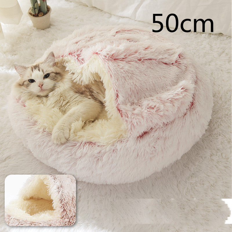 Lettino 2 in 1 per cani e gatti, letto invernale rotondo in peluche caldo, morbido letto in peluche lungo per animali domestici, prodotti per animali domestici