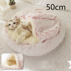 Lettino 2 in 1 per cani e gatti, letto invernale rotondo in peluche caldo, morbido letto in peluche lungo per animali domestici, prodotti per animali domestici