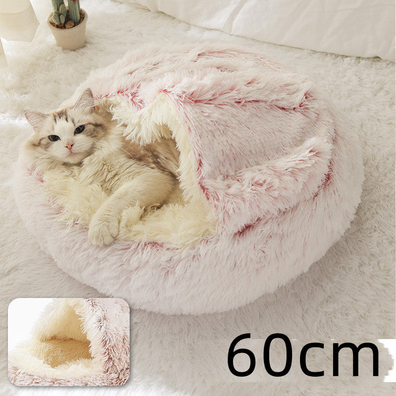 Lettino 2 in 1 per cani e gatti, letto invernale rotondo in peluche caldo, morbido letto in peluche lungo per animali domestici, prodotti per animali domestici