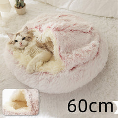 Lettino 2 in 1 per cani e gatti, letto invernale rotondo in peluche caldo, morbido letto in peluche lungo per animali domestici, prodotti per animali domestici