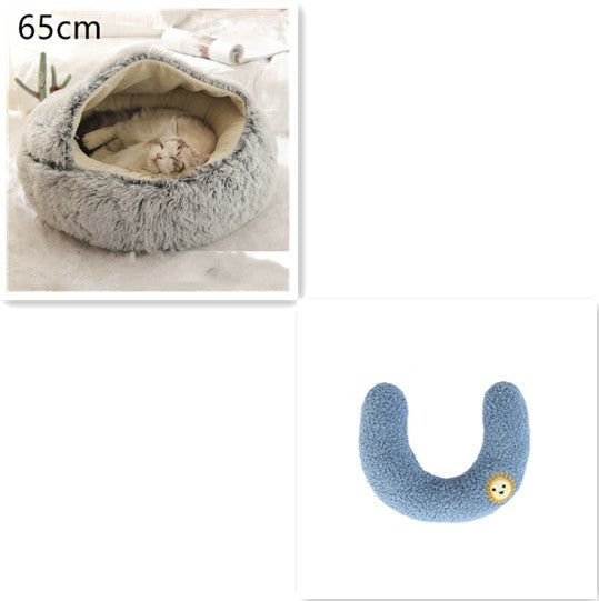 Lettino 2 in 1 per cani e gatti, letto invernale rotondo in peluche caldo, morbido letto in peluche lungo per animali domestici, prodotti per animali domestici