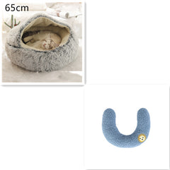 Lettino 2 in 1 per cani e gatti, letto invernale rotondo in peluche caldo, morbido letto in peluche lungo per animali domestici, prodotti per animali domestici