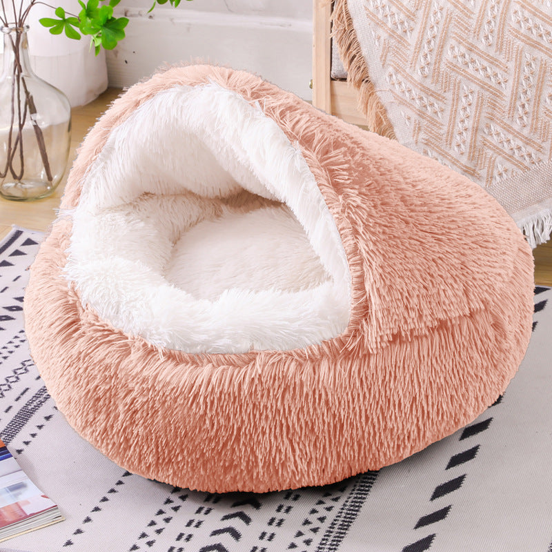 Cuccia rotonda in peluche semichiusa a doppio uso per animali domestici, a mezza confezione, per sonni profondi