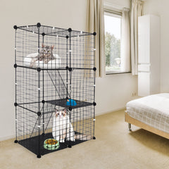 Gabbia per gatti a 3 livelli, recinto per gatti in metallo, casa per gattini staccabile, con 3 porte, 2 scalette, ampio spazio per l'esercizio per 1-2 gatti, nero