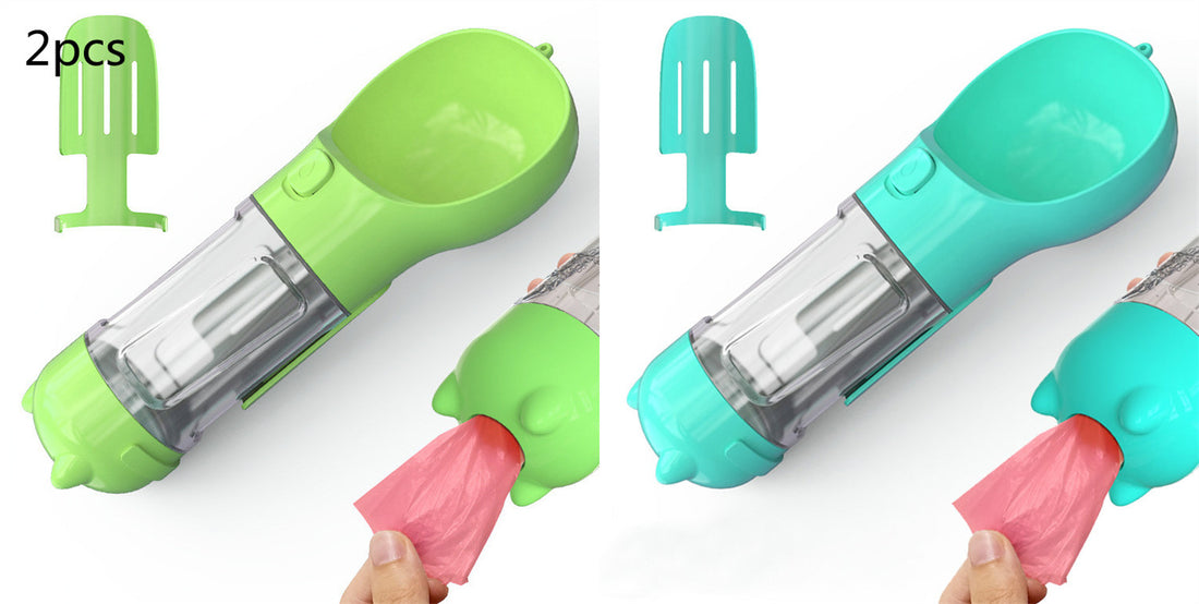 Borraccia Portatile 3 in 1 per Cani con Ciotola per Acqua, Dispenser di Sacchetti Igenici per Rifiuti e Borraccia per Animali Domestici, per Viaggi all'Aperto