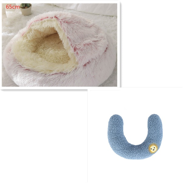 Lettino 2 in 1 per cani e gatti, letto invernale rotondo in peluche caldo, morbido letto in peluche lungo per animali domestici, prodotti per animali domestici