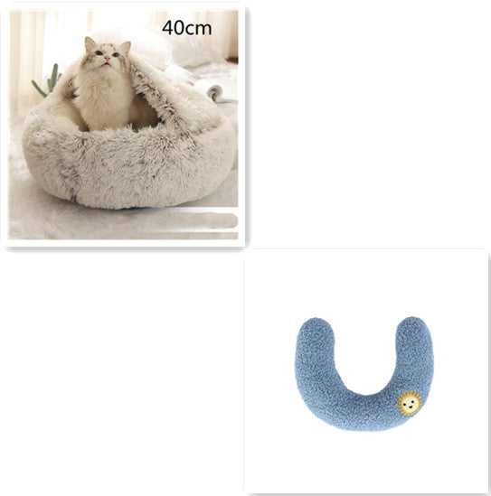 Lettino 2 in 1 per cani e gatti, letto invernale rotondo in peluche caldo, morbido letto in peluche lungo per animali domestici, prodotti per animali domestici